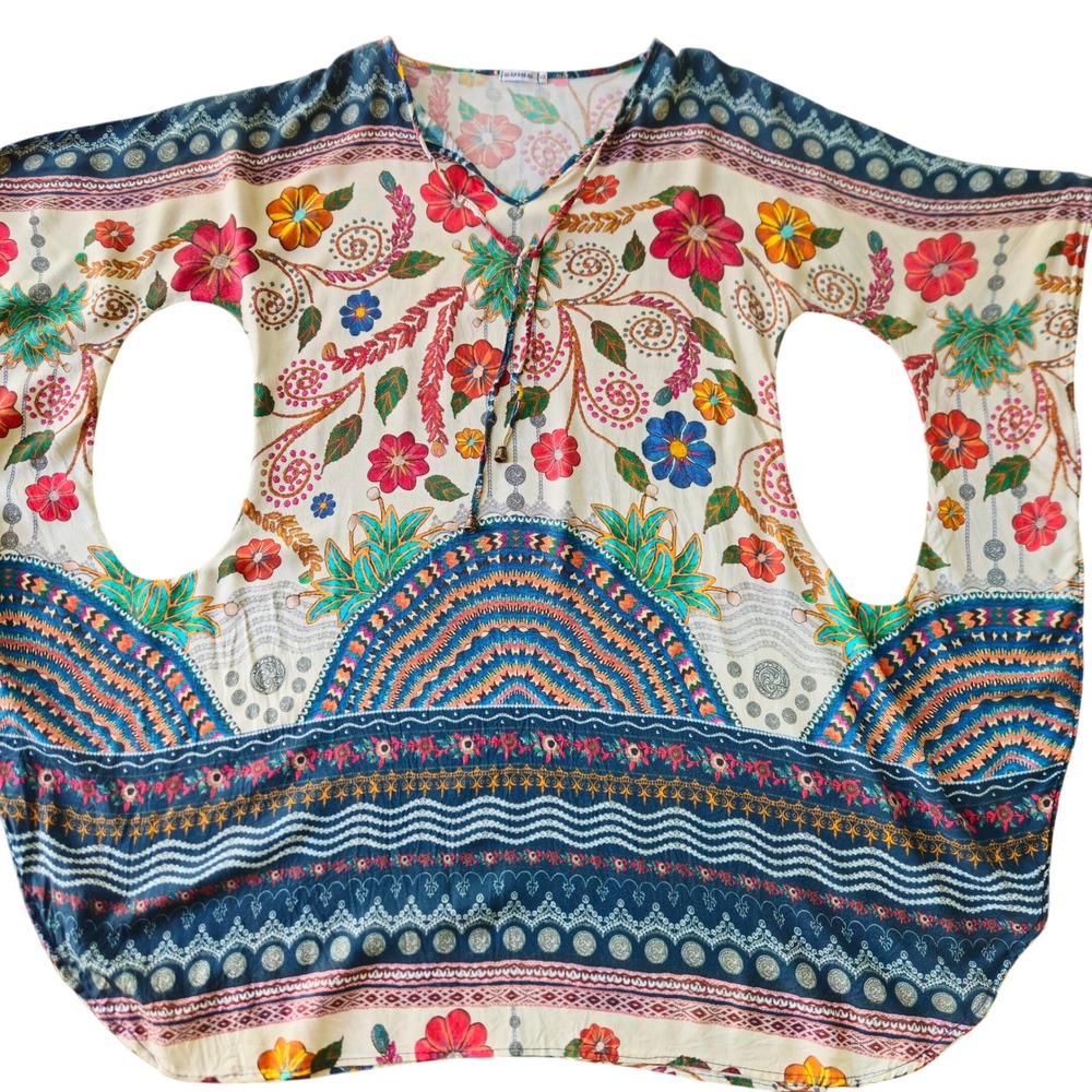 Boho Floral Paisley Kaftan Tunic Cutout Size Large Flowerchild Festival Peasant